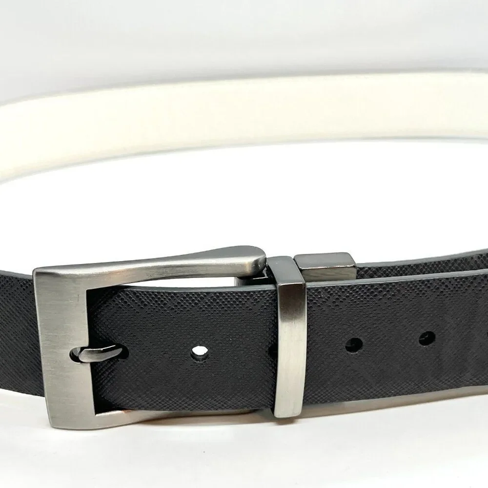 GREG NORMAN BELT Mens 36 Genuine Leather Gray Reversible White Shark Logo
